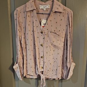 Hippie Rose Lavender Floral Button-Up Top